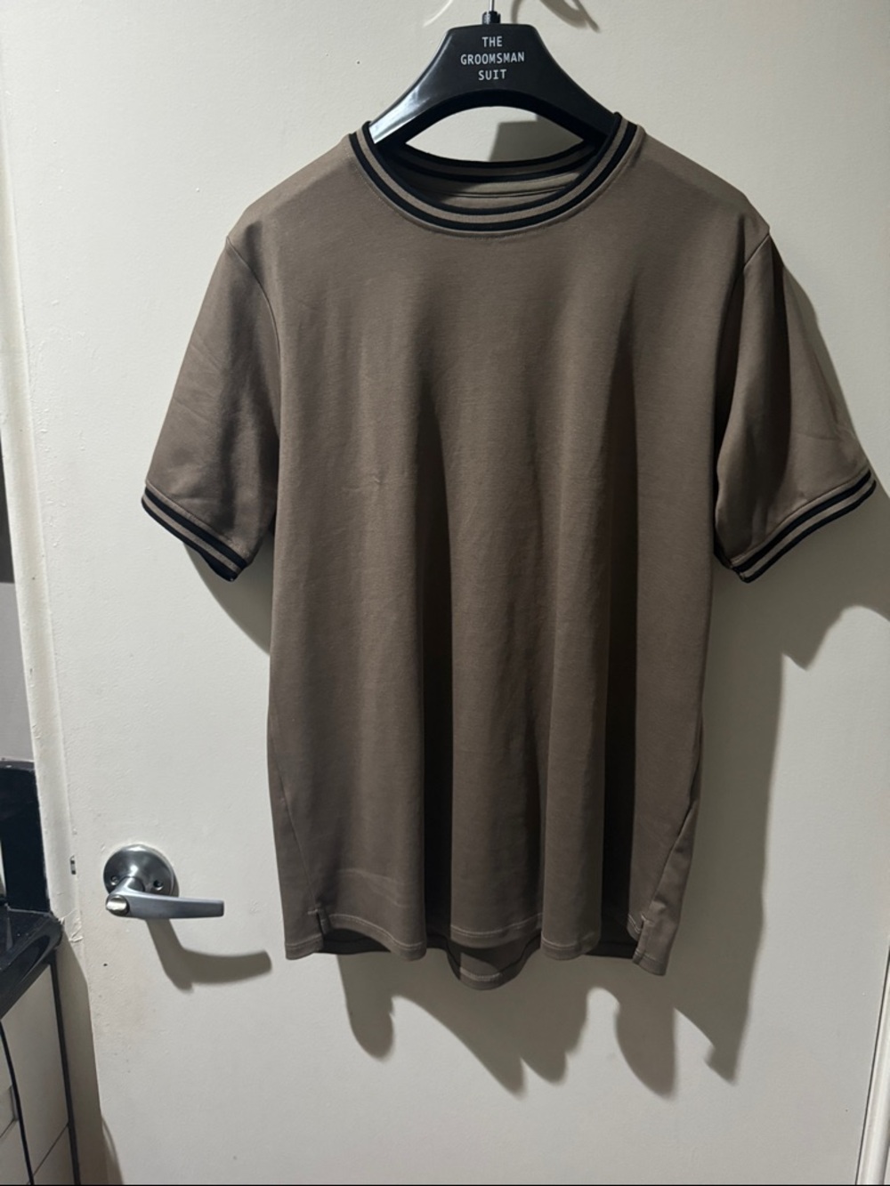 Novel women’s Short Sleeve Crewneck T-Shirt - Brown with Black Trim